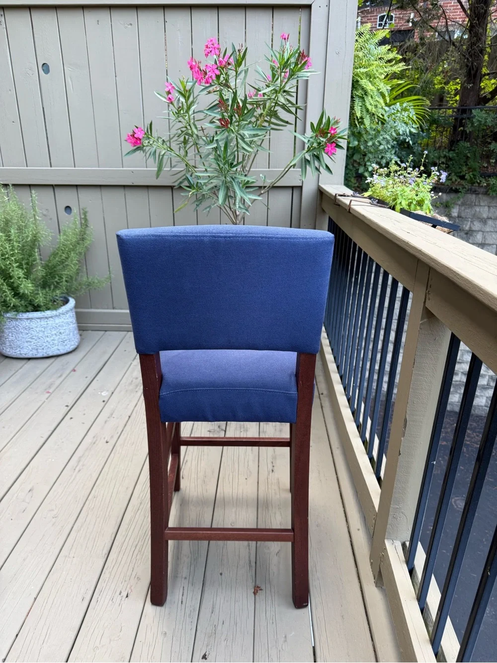 Pier 1 Navy Blue Upholstered Counter Stool with Wood Frame